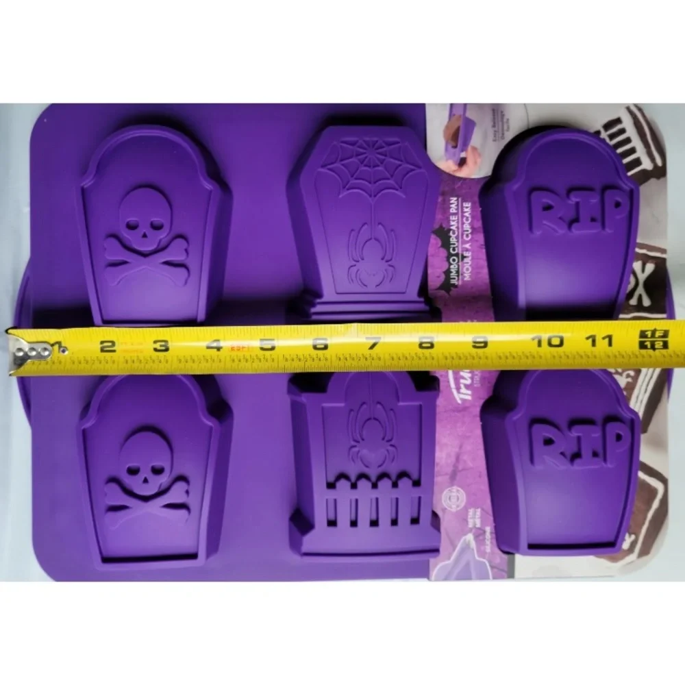 Trudeau Silicone 6ct Halloween Tombstone Jumbo CUPCAKE Baking Pan Mold Purple